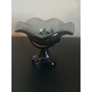 Vintage Viking Glass - Blue Gray Pedestal Honeycomb Ruffled Bowl / Compote